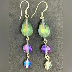 Bauble - Crystal, 3tier, 2 1/2” dangle, handmade/homemade, never worn, earrings